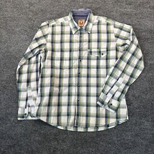Colt Street Denim Button Down Shirt Medium White Green Plaid Long Sleeve Cotton